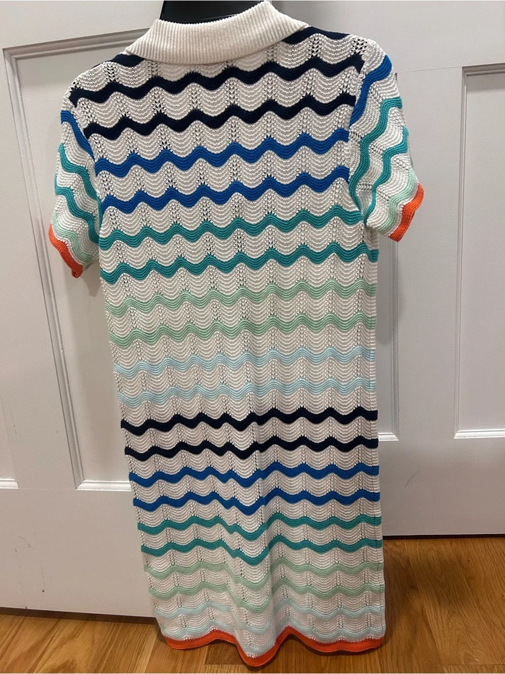 Casa Blanca Kids' White Wave-Knit Polo Dress with Multicolor Stripes